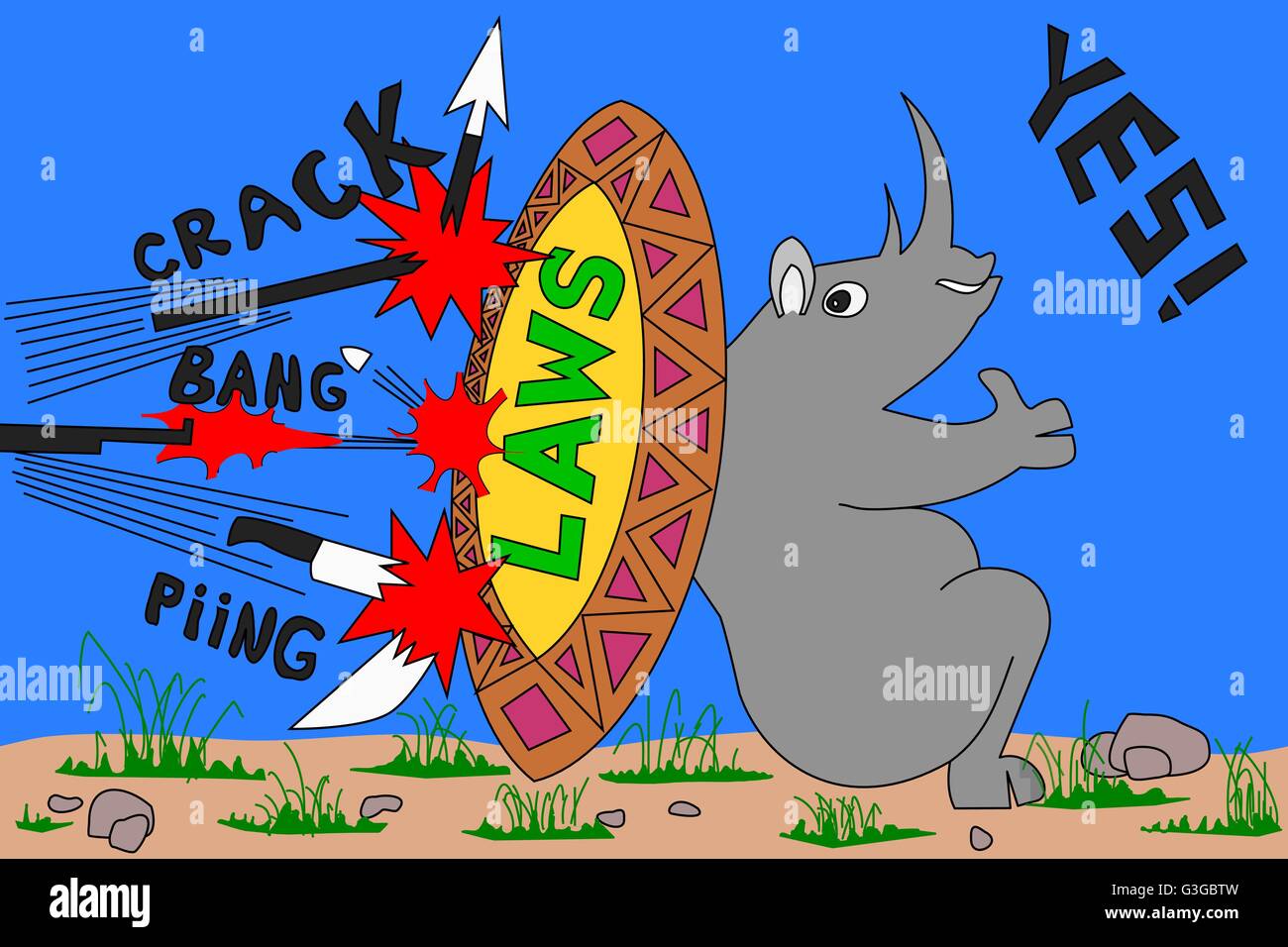 Cartoon of protection and conservation of wildlife against poaching
