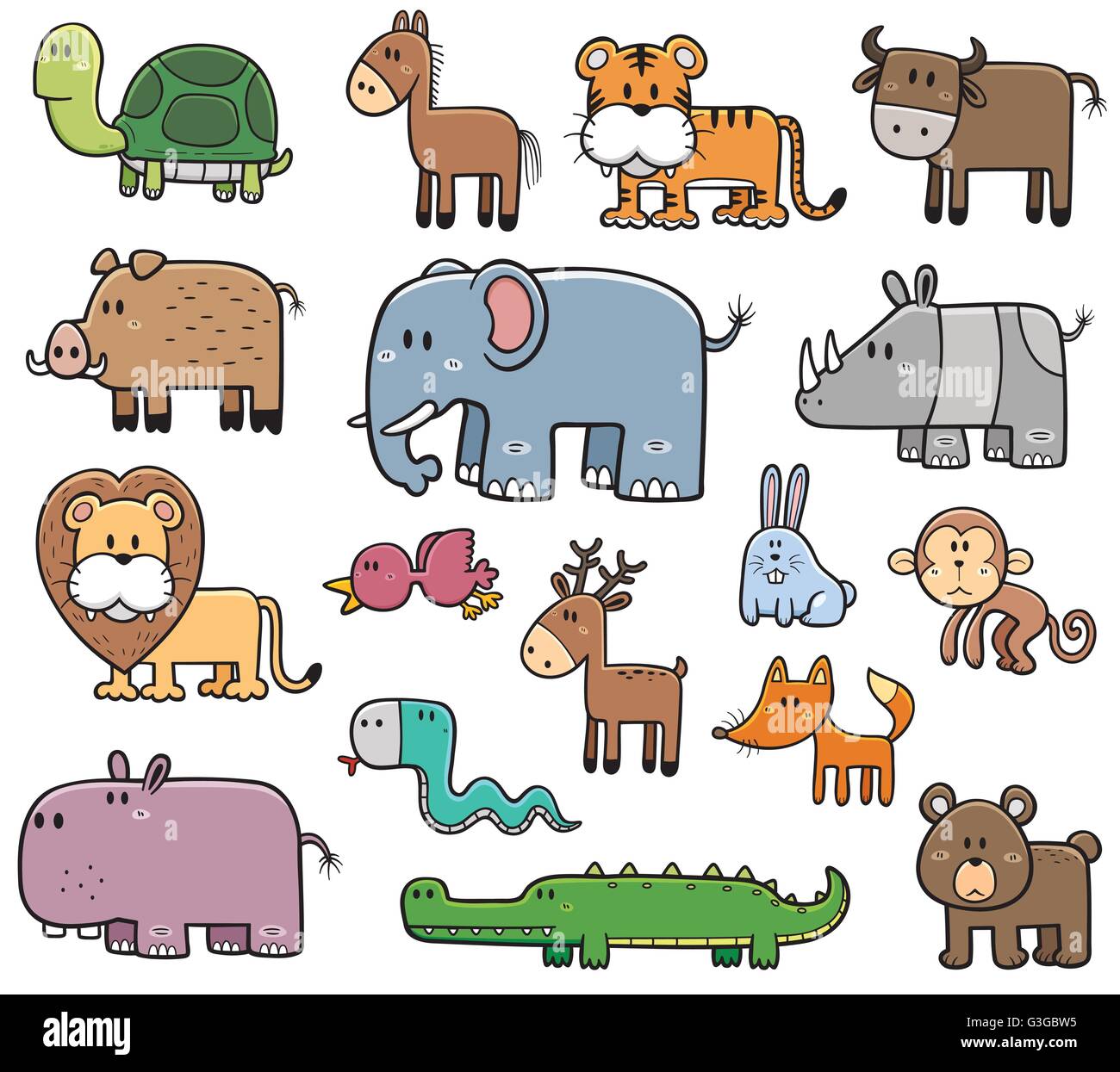 Vector Illustration of Cartoon Wild Animals set Stock Vector