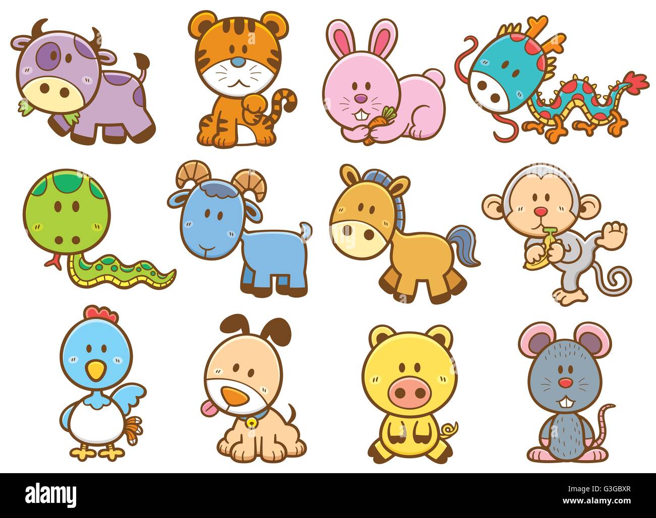 Vector illustration of Chinese Zodiac animal cartoon Stock Vector Image