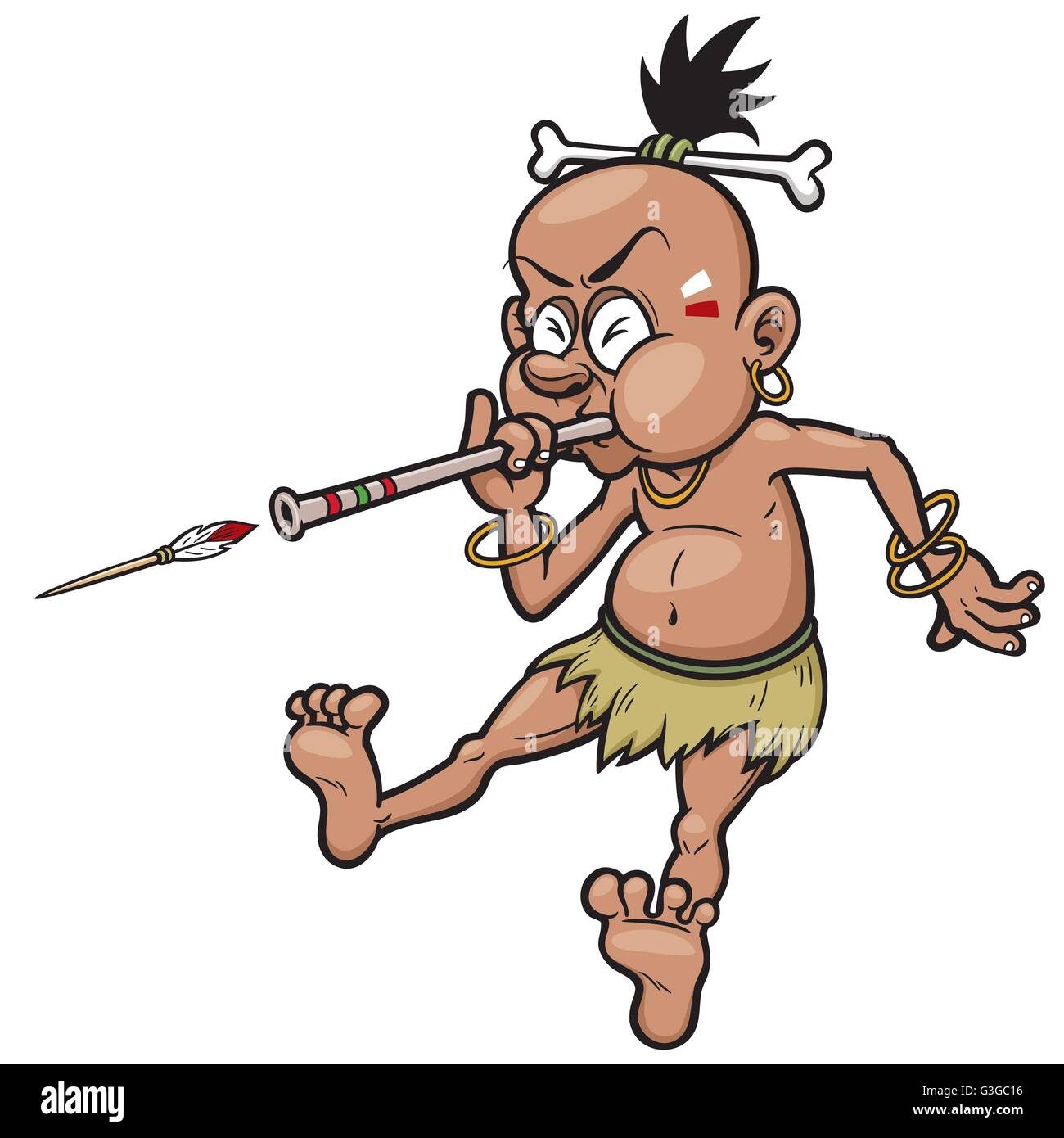 Vector Illustration of Cartoon Tribal Warrior Stock Vector
