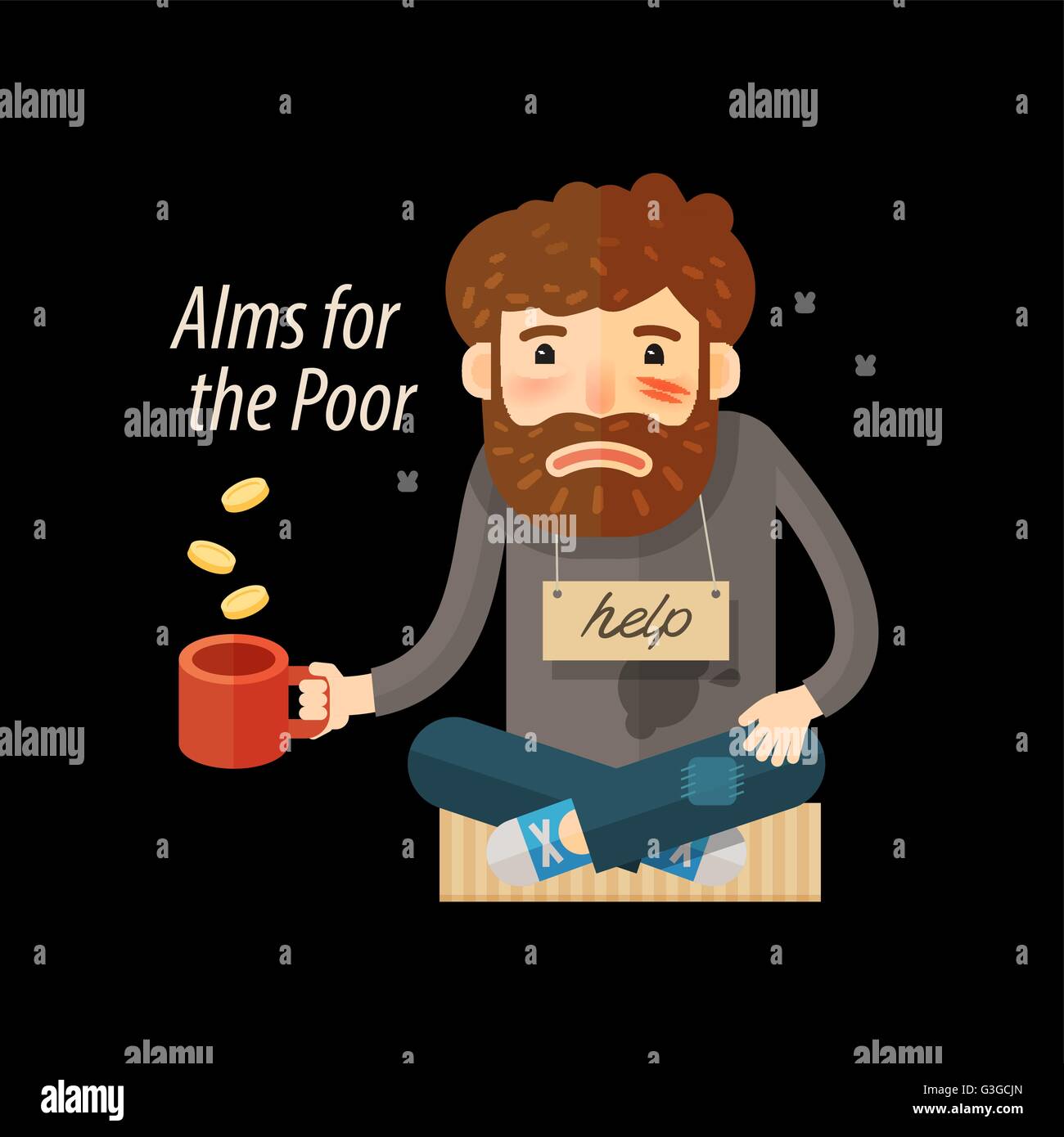 Street beggar. Unemployed or homeless icon. Alms vector illustration Stock Vector
