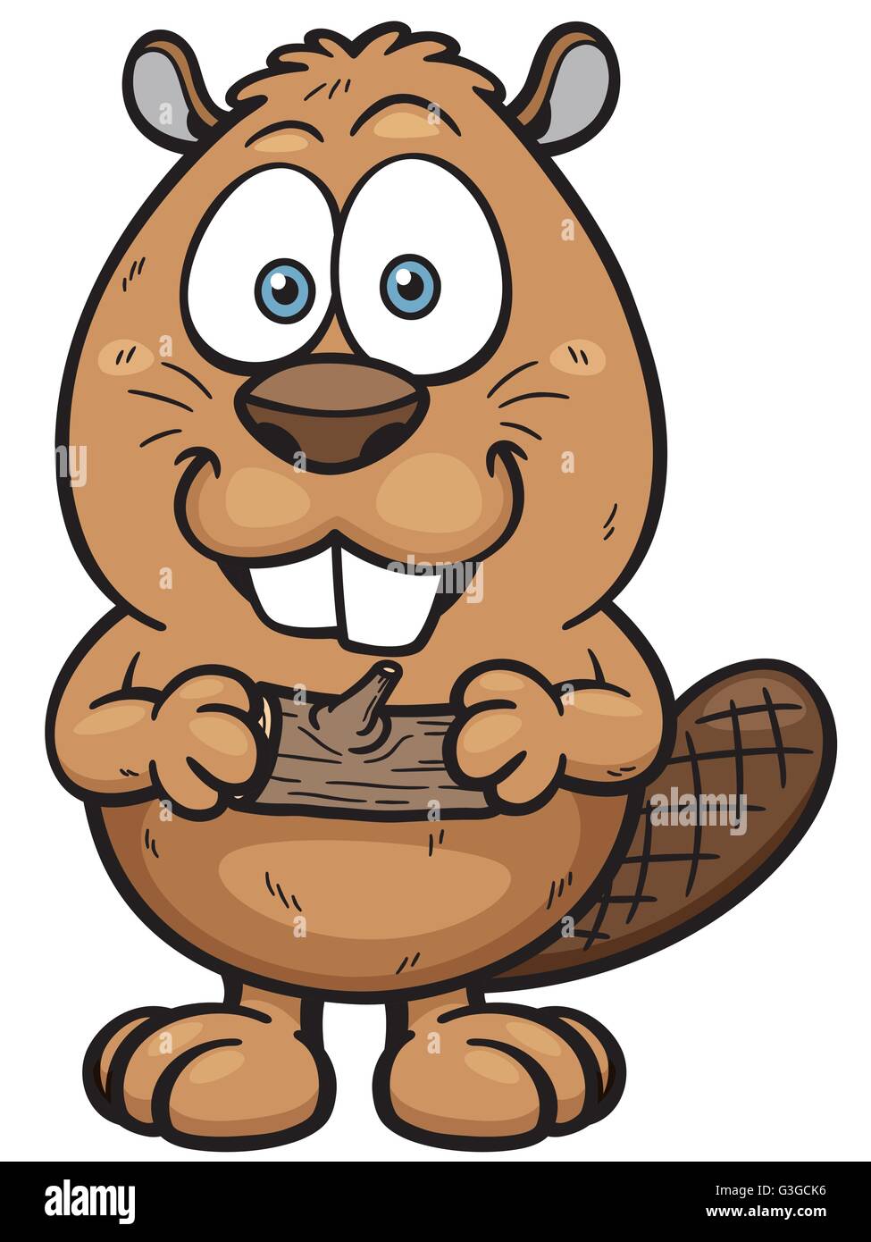 Vector illustration of Cartoon beaver with a wood Stock Vector
