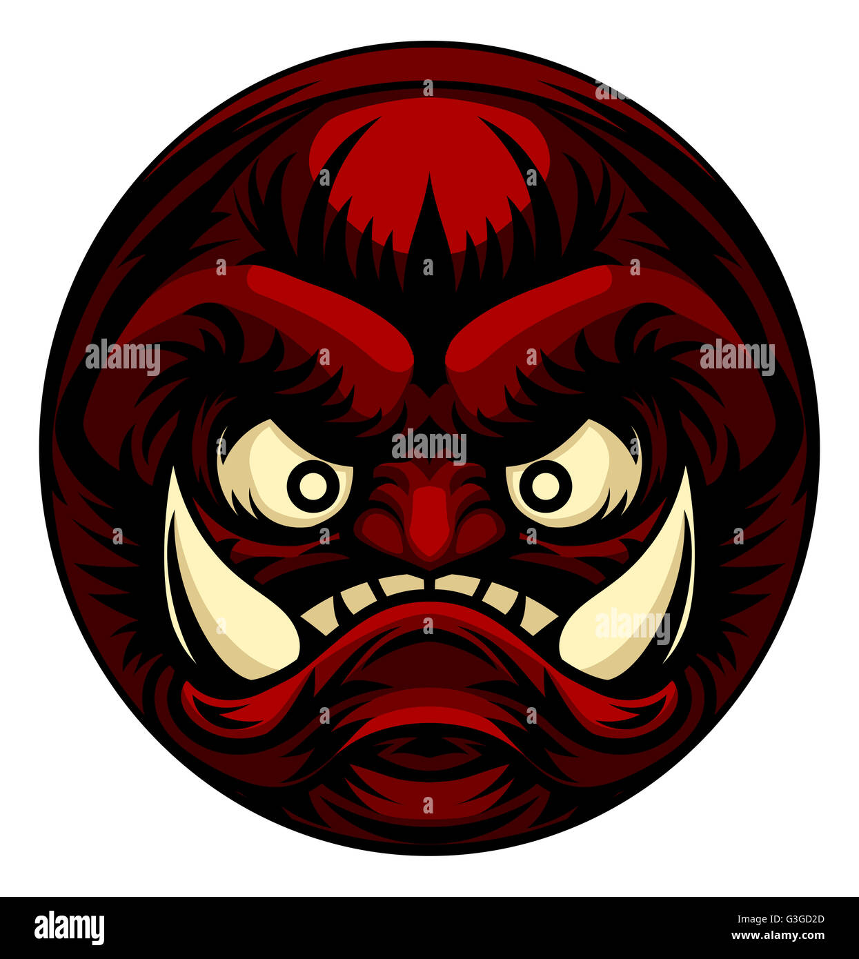 An illustration of a stylised troll or other monster face emoticon icon Stock Photo