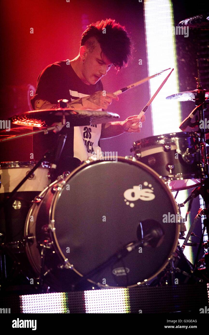 Alex Fiordispino of the Italian pop rock band The Kolors pictured on stage as he performs live at Alcatraz. (Photo by Roberto Finizio / Pacific Press) Stock Photo