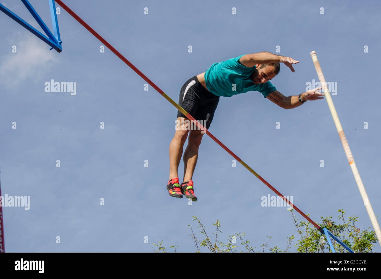 German Pole Vaulter Konrad Tom during his jump.SEGAS (Hellenic Amateur