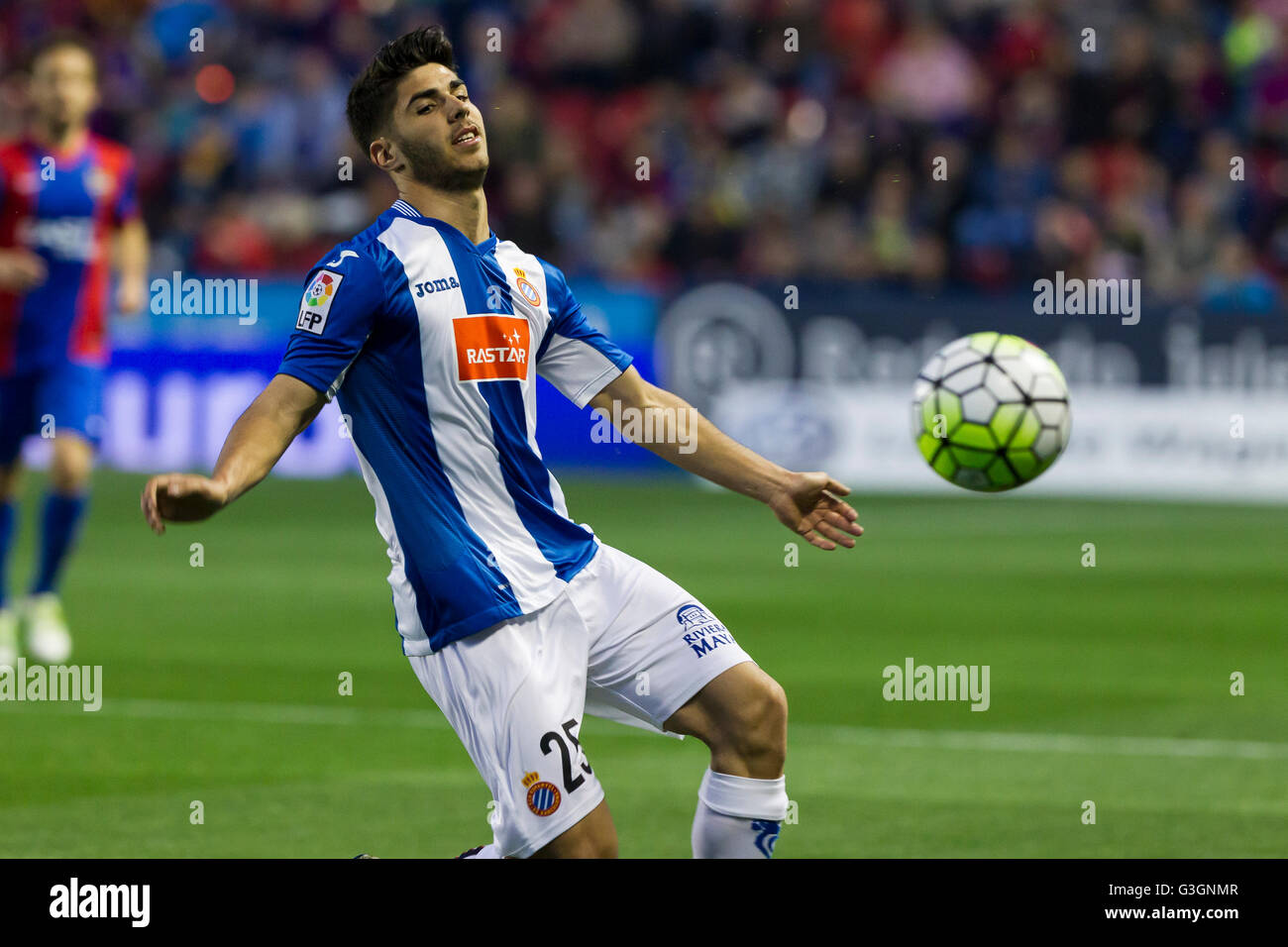 Valencia, Spain. 15th Apr, 2016. M. Asensio during La Liga match between Levante UD and RCD Espanyol at Ciutat de Valencia Stadium. La Liga match between Levante UD vs RCD Espanyol, with a final score 2-1. Rossi and Medjani scored for Levante and Hernan Perez scored for RCD Espanyol. © Jose Miguel Fernandez de Velasco/Pacific Press/Alamy Live News Stock Photo