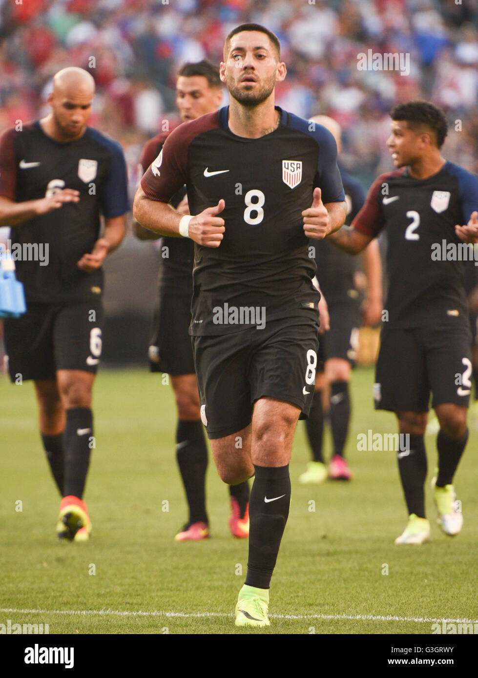 Philadelphia, Pennsylvania, USA. 11th June, 2016. CLINT DEMPSEY and DEANDRE YEDLIN of the USA walk off of the pitch during the Copa America match played at Lincoln Financial Field in Philadelphia Pa © Ricky Fitchett/ZUMA Wire/Alamy Live News Stock Photo