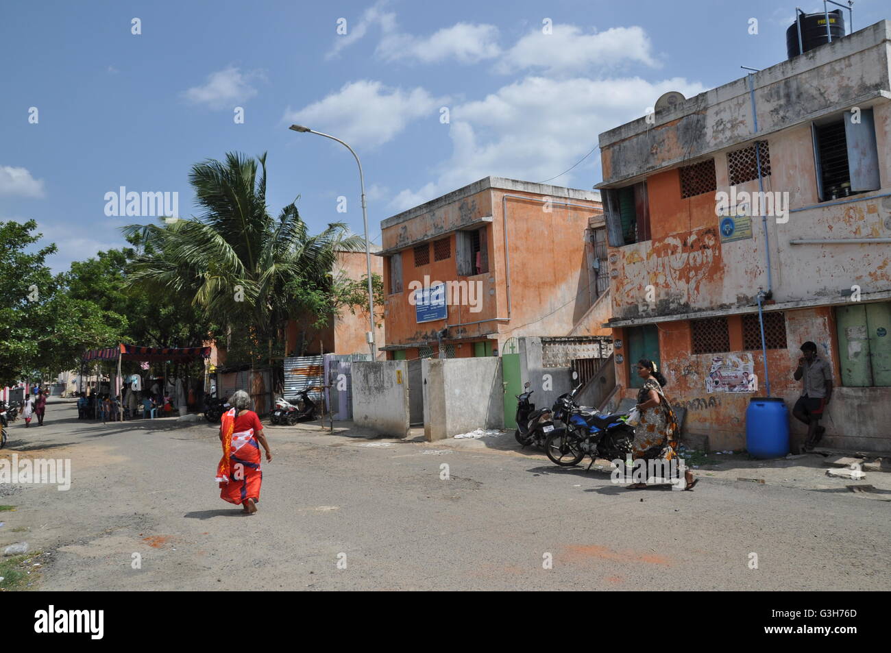 Chennai, India. 17th Sep, 2015. Houses in the residential area of kannagi  Nagar serve for the resettlement of the people who lived in the slum that  was destroyed in 2004 in Chennai,