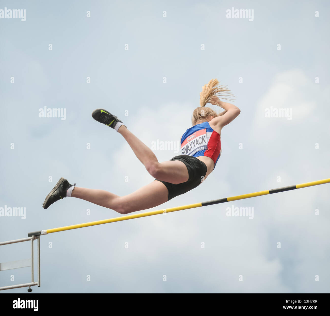 A pole vault athlete photographed in the air Stock Photo Alamy
