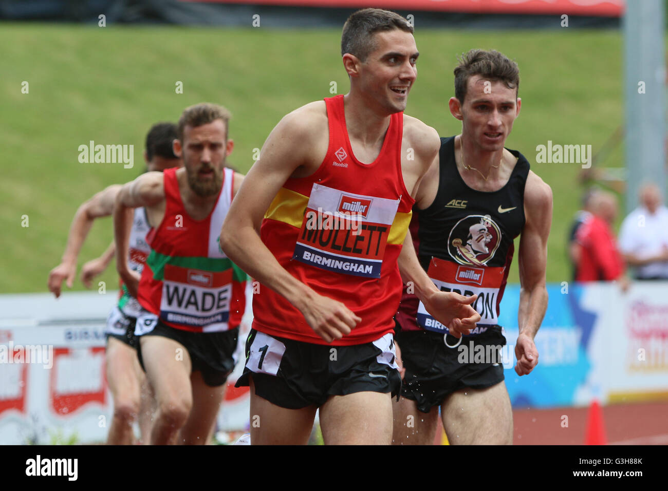 Birmingham, UK. 25th June, 2016. Rob Mullett takes first place in the mens 3000m Steeplechase Credit Dan Cooke/ Alamy Live News Stock Photo