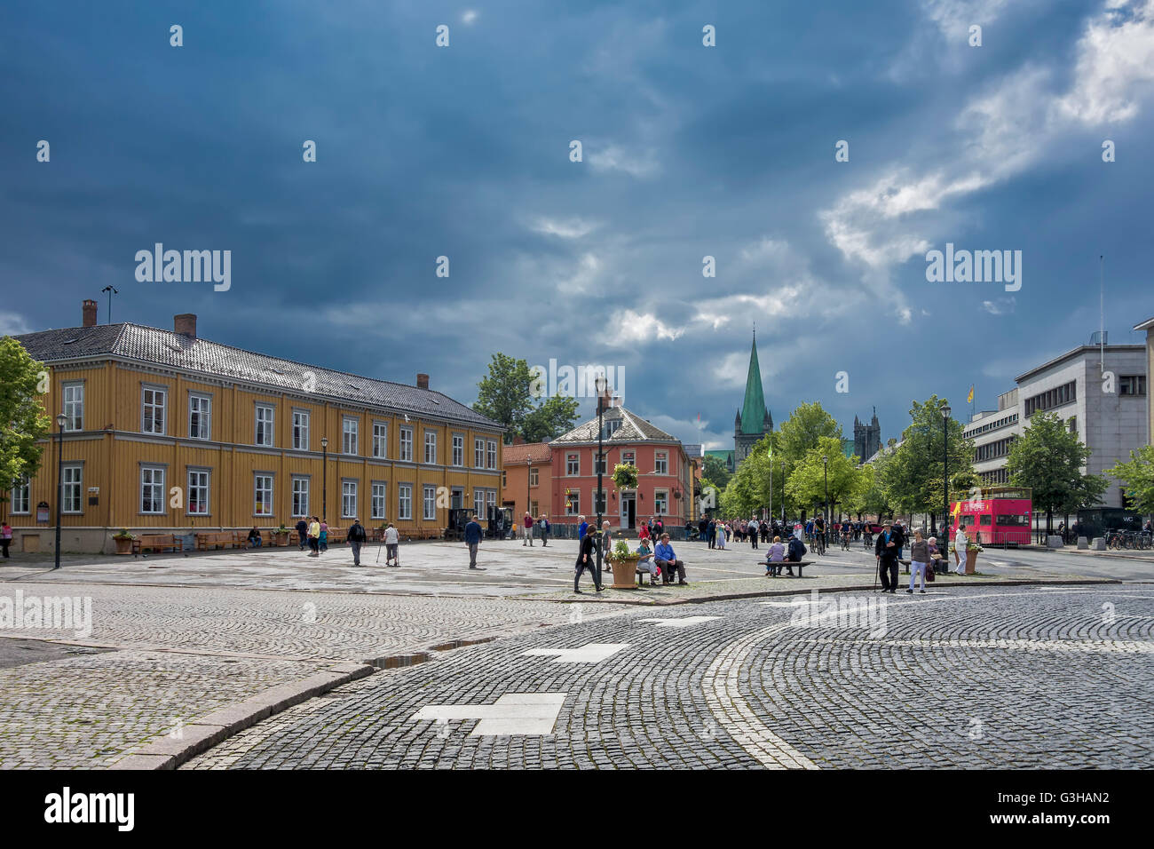 Storm Clouds Gathering In Torvet Square Trondheim Norway Stock Photo