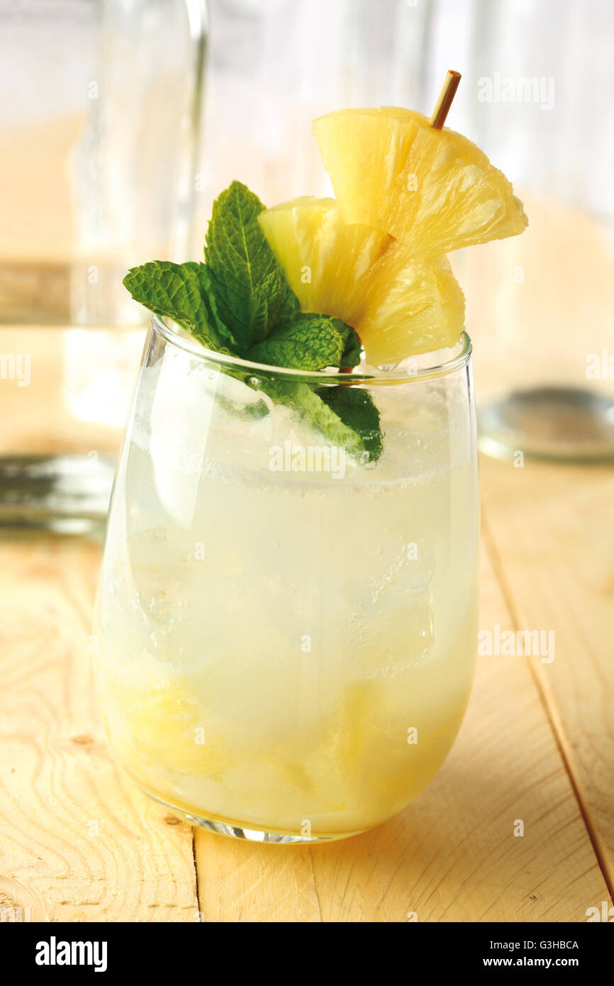 Pina colada cocktail, original from Puerto Rico. The sweet cocktail is prepared with rum, coconut milk, and pineapple juice. It Stock Photo