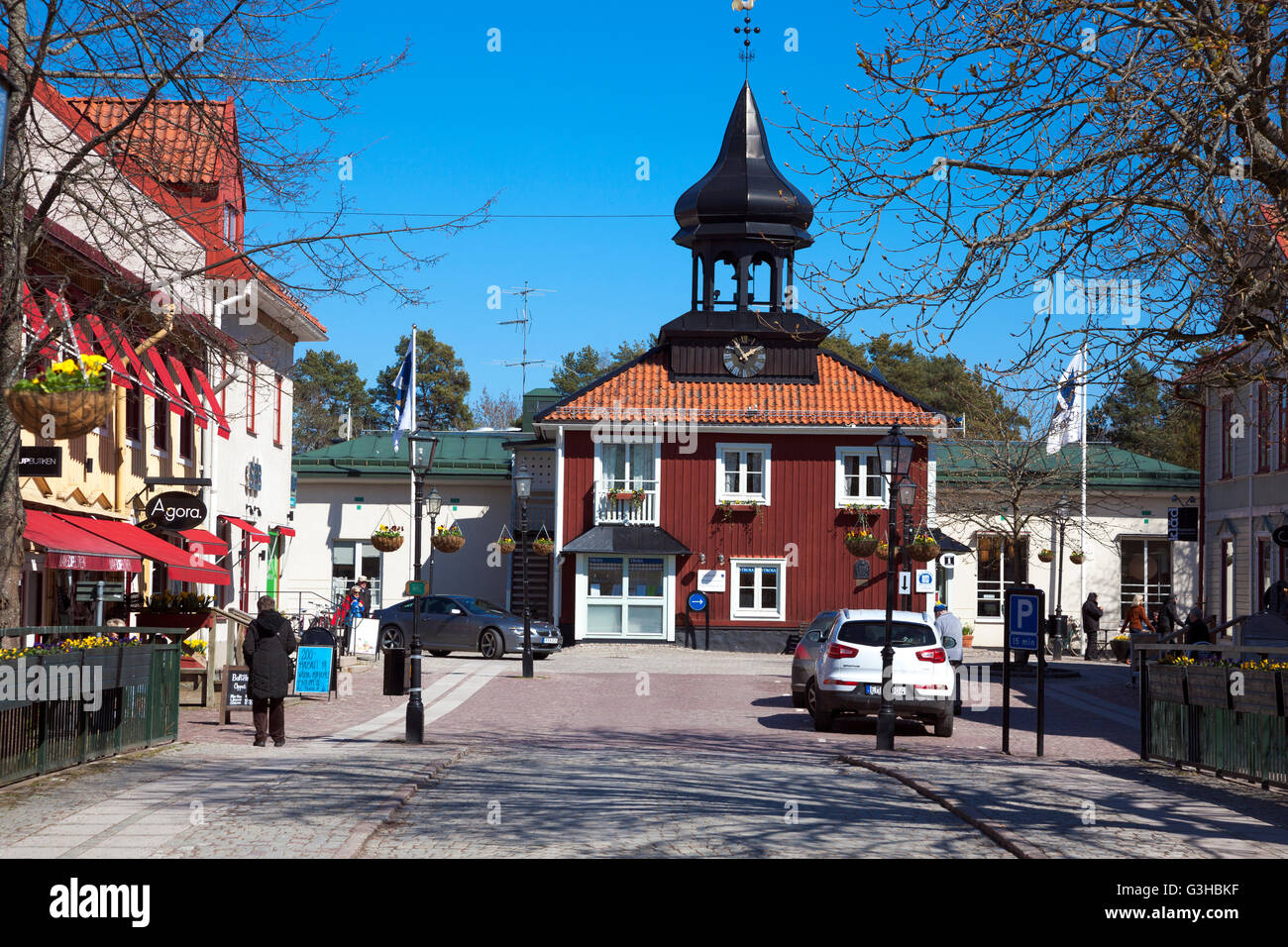 Trosa Library and town centre, Trosa, Sweden Stock Photo