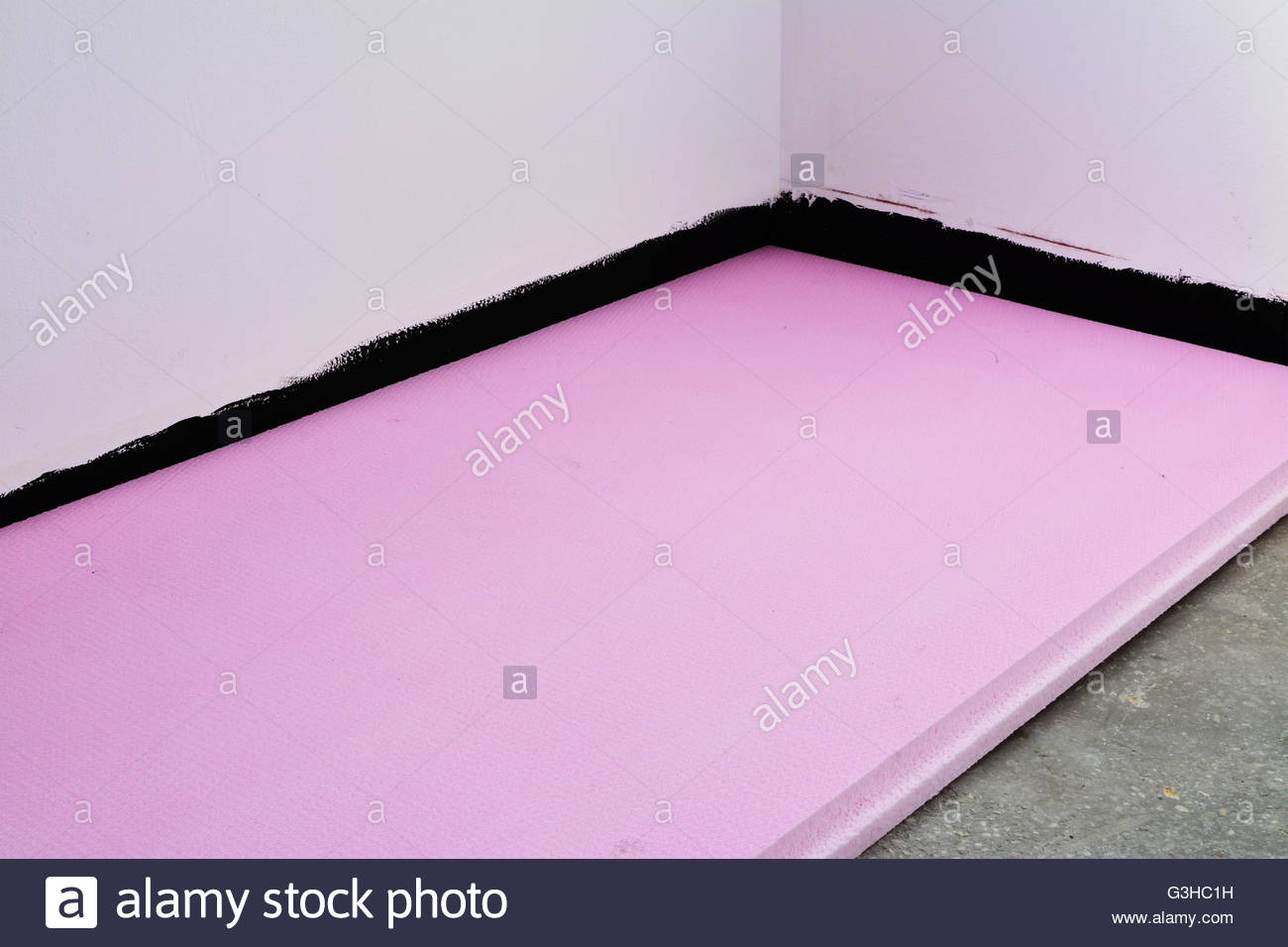 Extruded polystyrene foam boards laid on balcony concrete floor ready