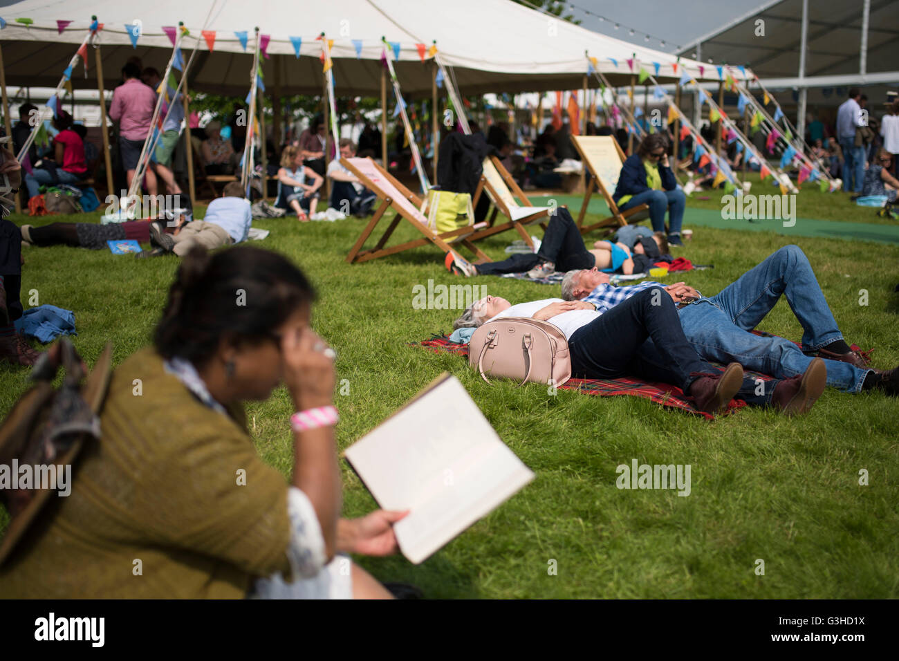 A general view at Hay Festival of literature and arts in Hay-on-Wye, Wales. Stock Photo