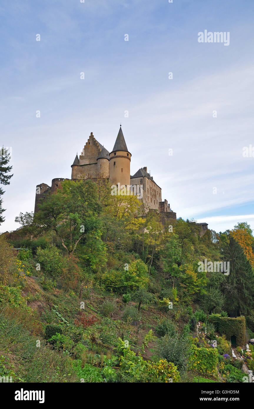 Medieval Castle of Vianden on top of the mountain in Luxembourg Stock Photo