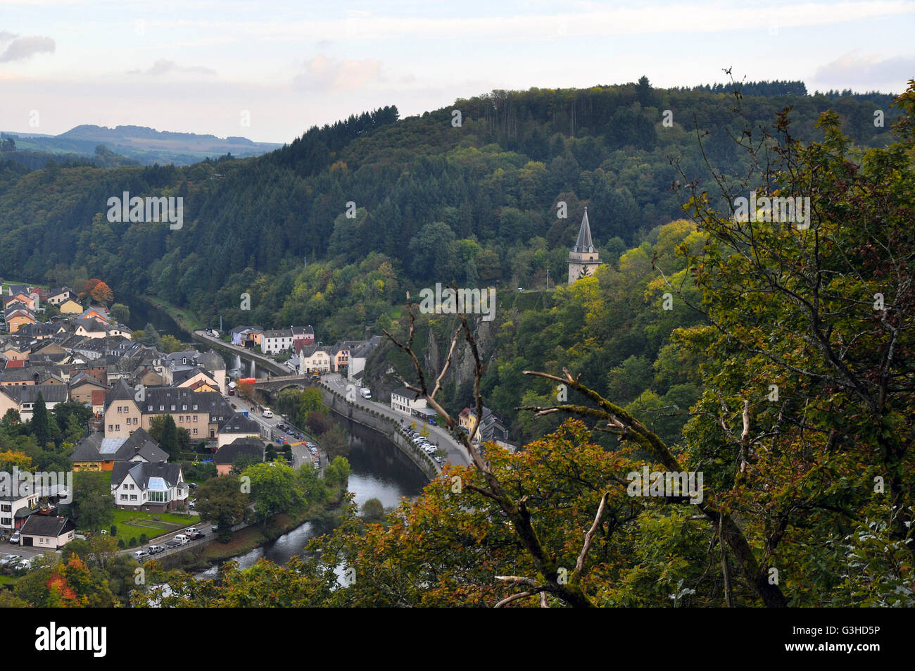 Rooftops, houses and streets from the tourist city of Vianden, Luxembourg Stock Photo