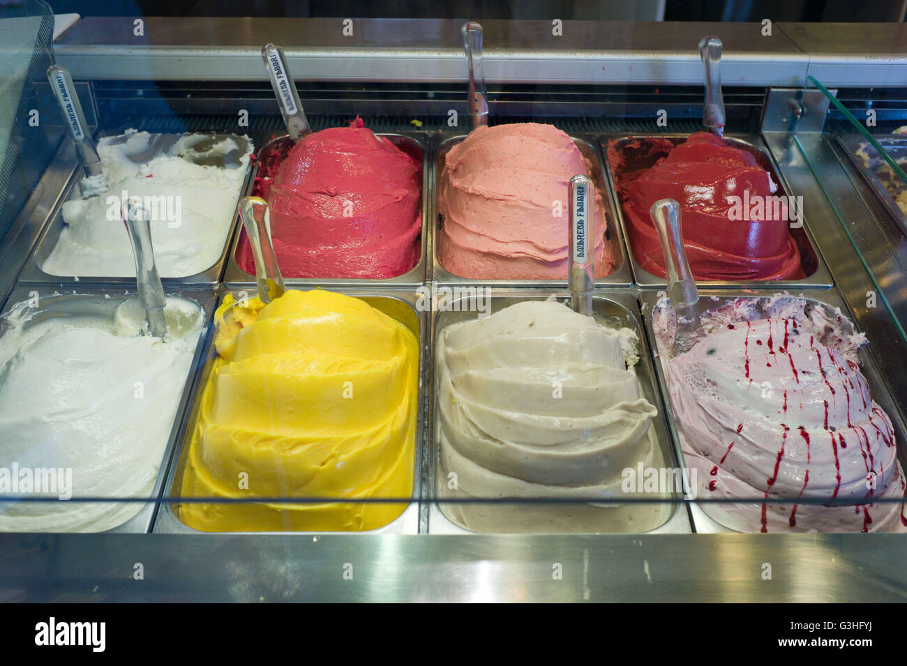 Italian icecream on sale in a shop in central Rome Italy May 2016 Stock Photo