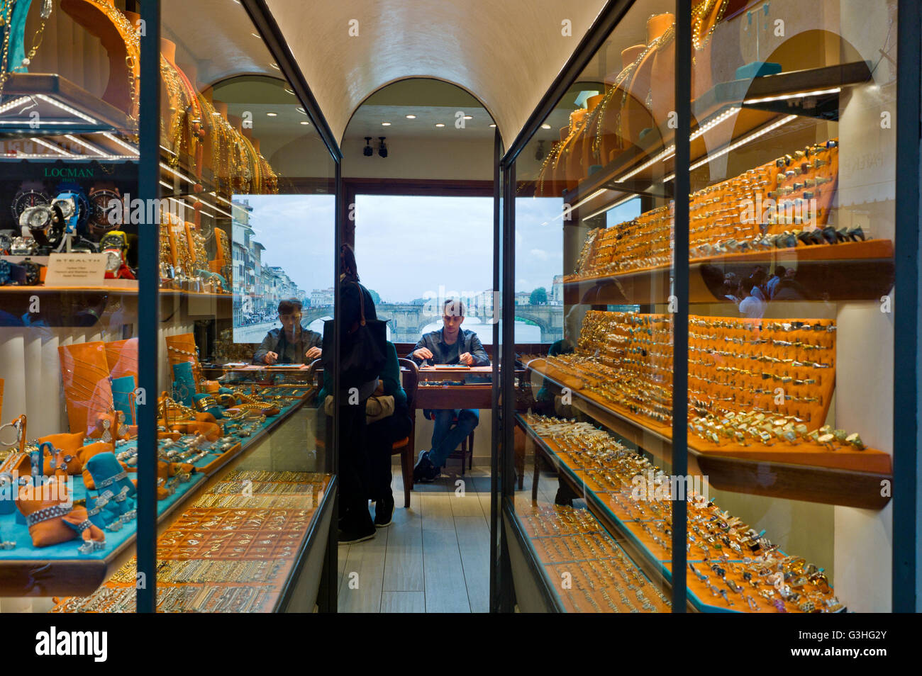 Jewelery shop on the Ponte Vecchio bridge , Florence, Tuscany, Italy