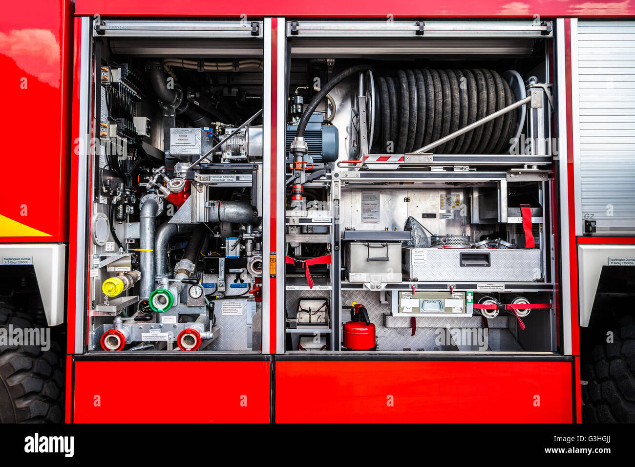 german fire truck equipment Stock Photo