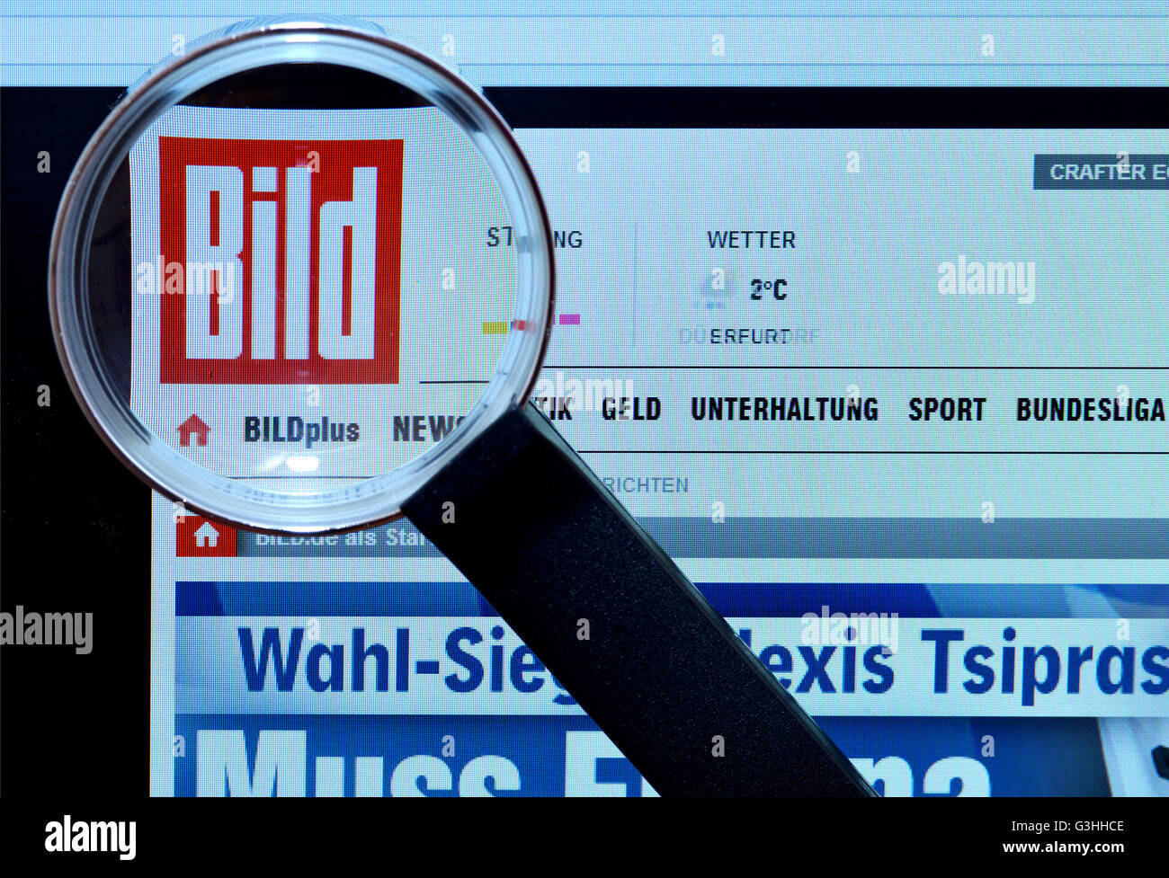 Bildschirm, Internet, Lupe, bild.de, Bildzeitung Stock Photo