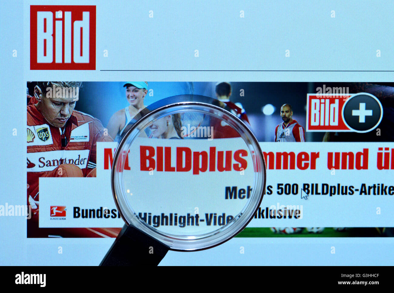 Bildschirm, Internet, Lupe, bild.de, Bildzeitung Stock Photo
