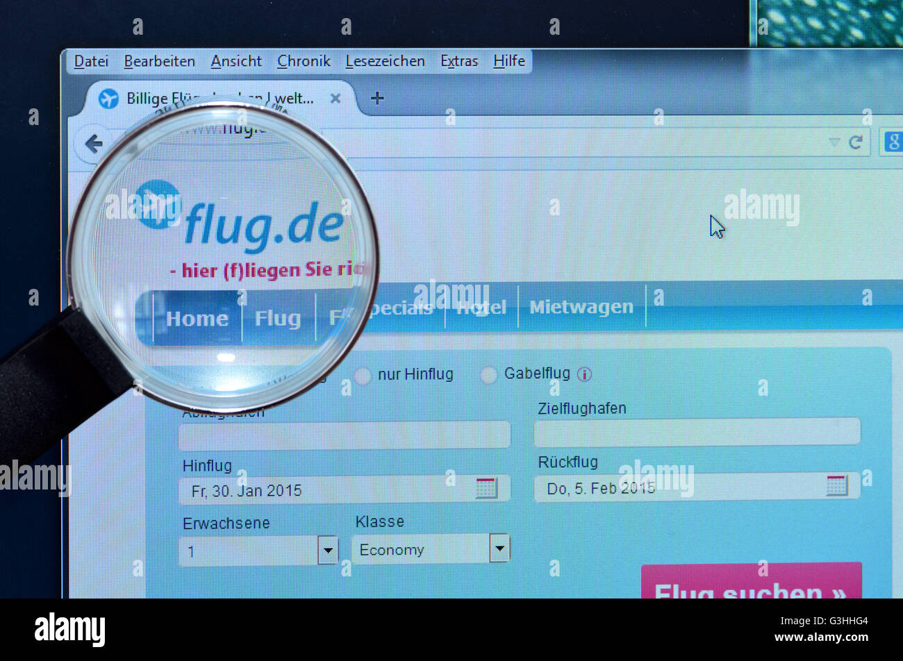 flug.de, homepage, Internet, Bildschirm Stock Photo