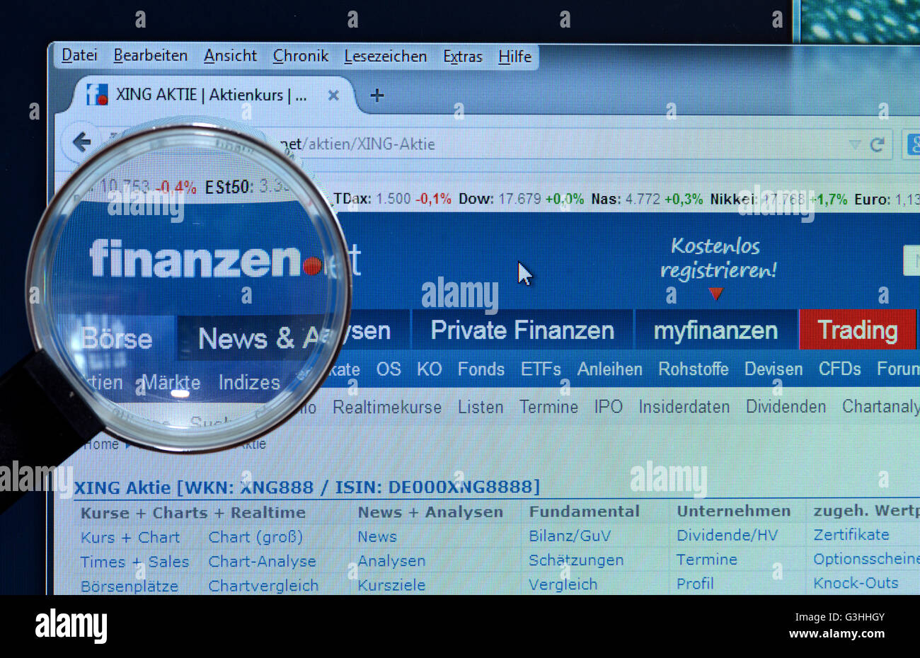 finanzen.net, homepage, Bildschirm, Lupe Stock Photo