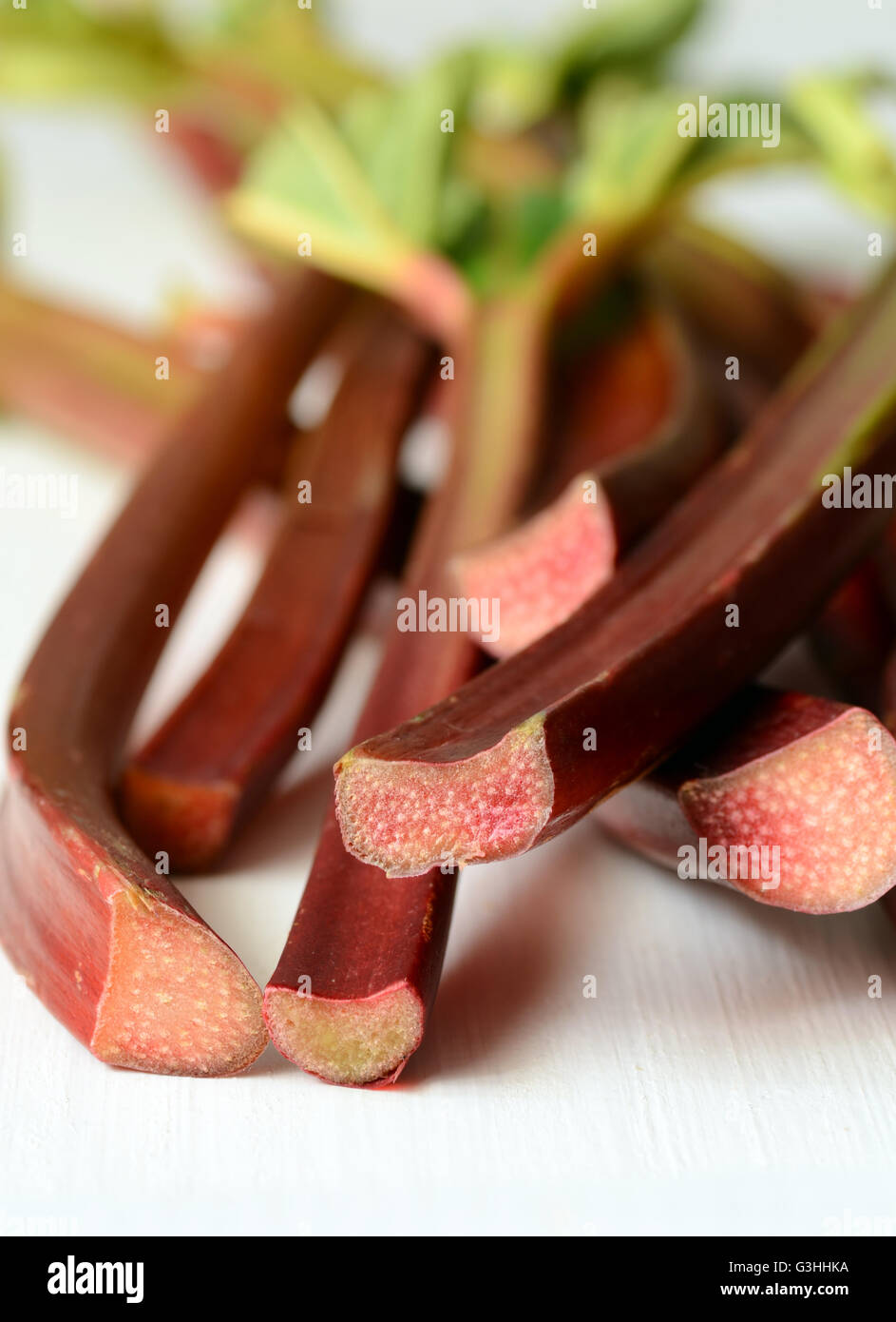 Bunch of fresh picked organic rhubarb stalks Stock Photo