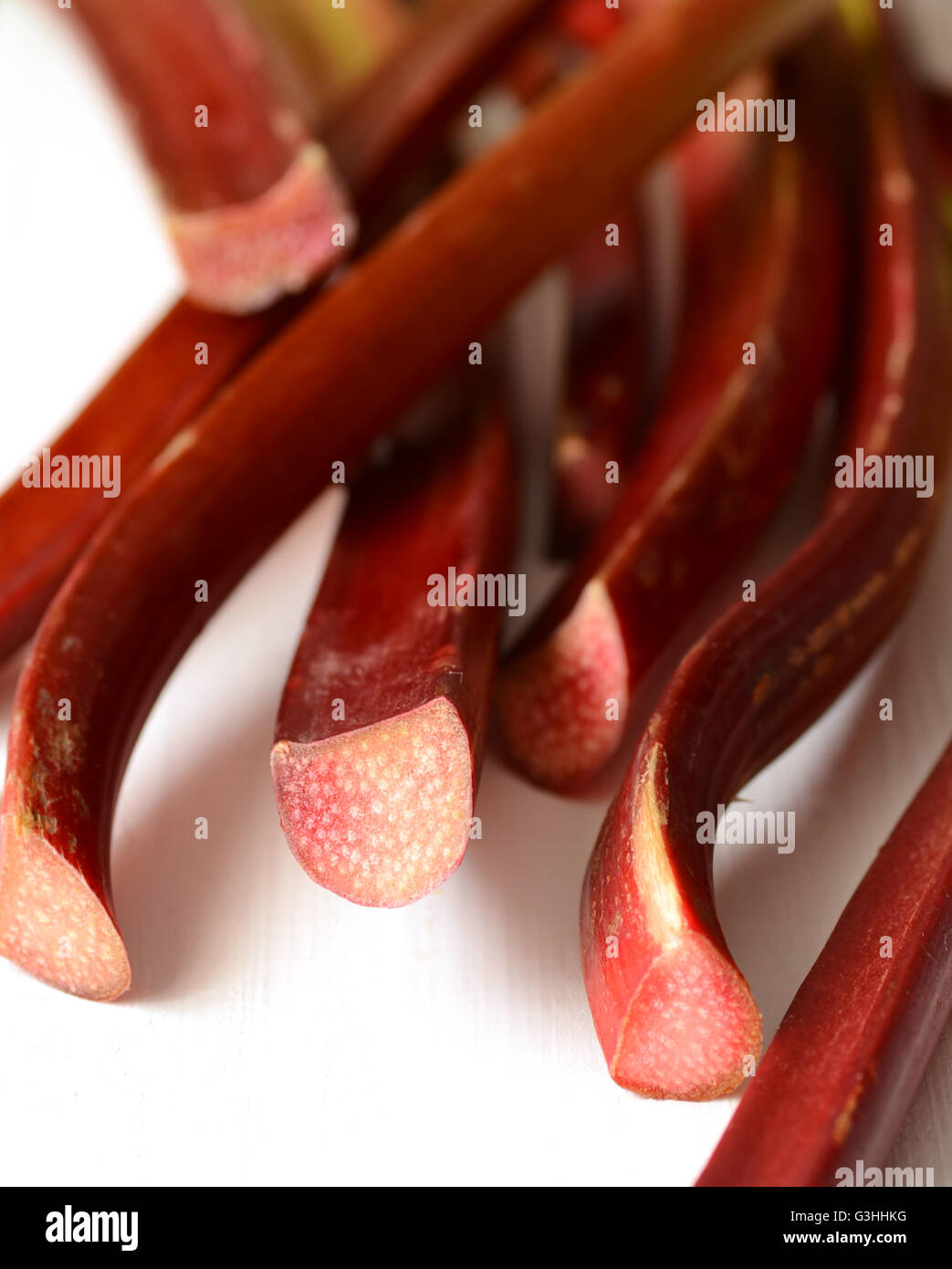 Bunch of fresh picked organic rhubarb stalks Stock Photo