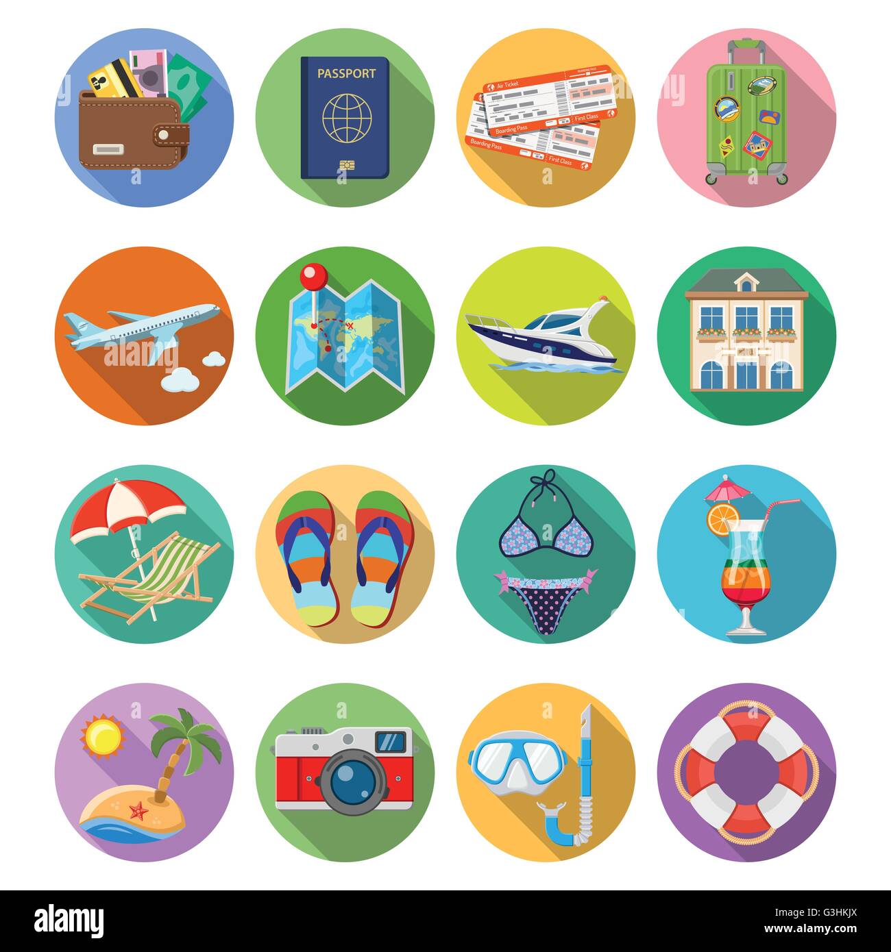 Vacation and Tourism Flat Icons Set Stock Vector Image & Art - Alamy