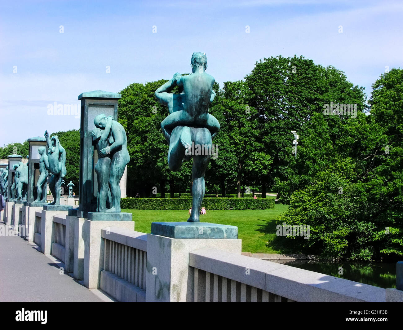 Row of bronze sculptures creation of Gustav Vigeland during 19 century in Vigeland Park located