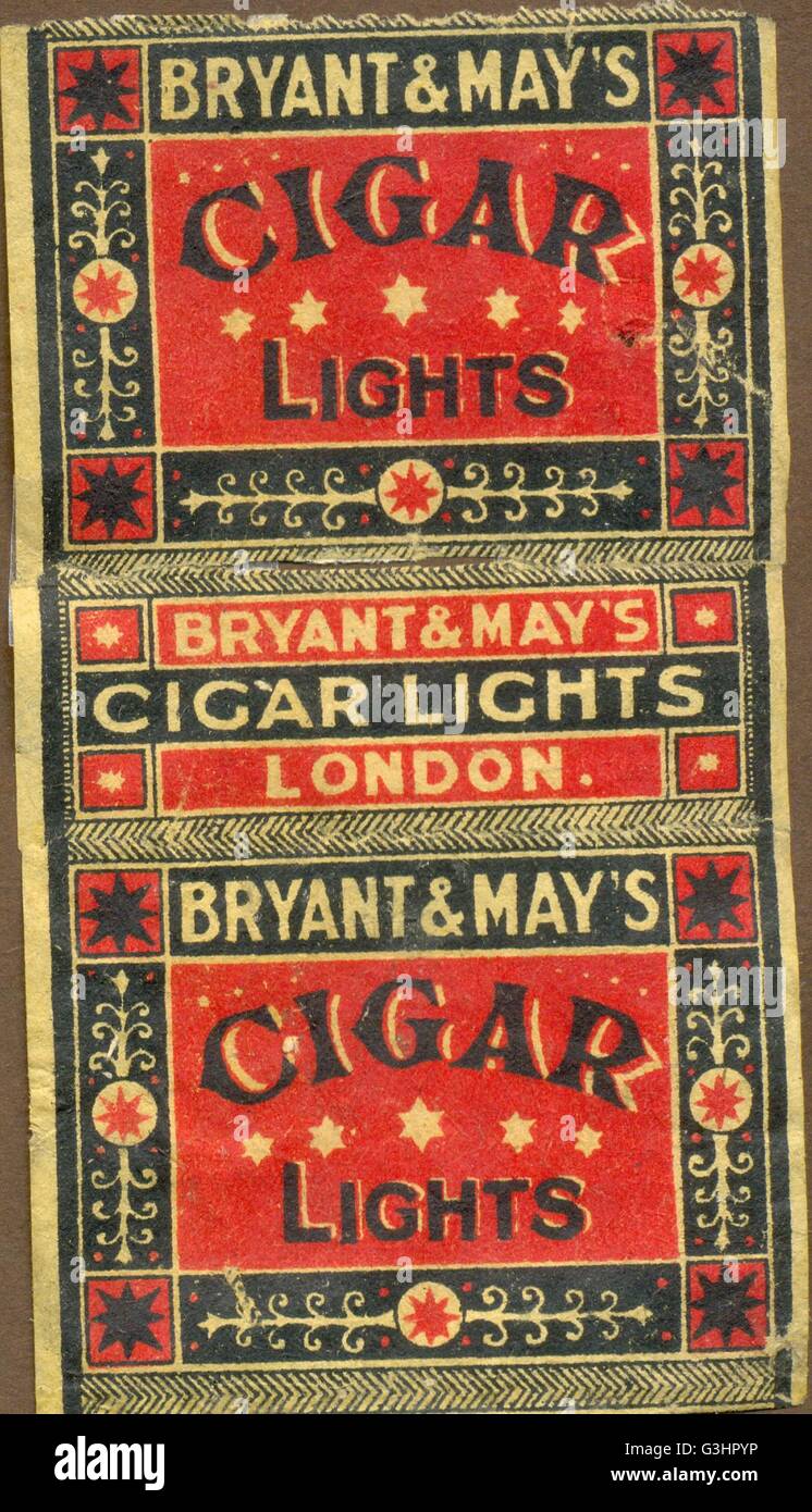 Match box label for Bryant & May's Cigar Lights circa 1865 Stock Photo