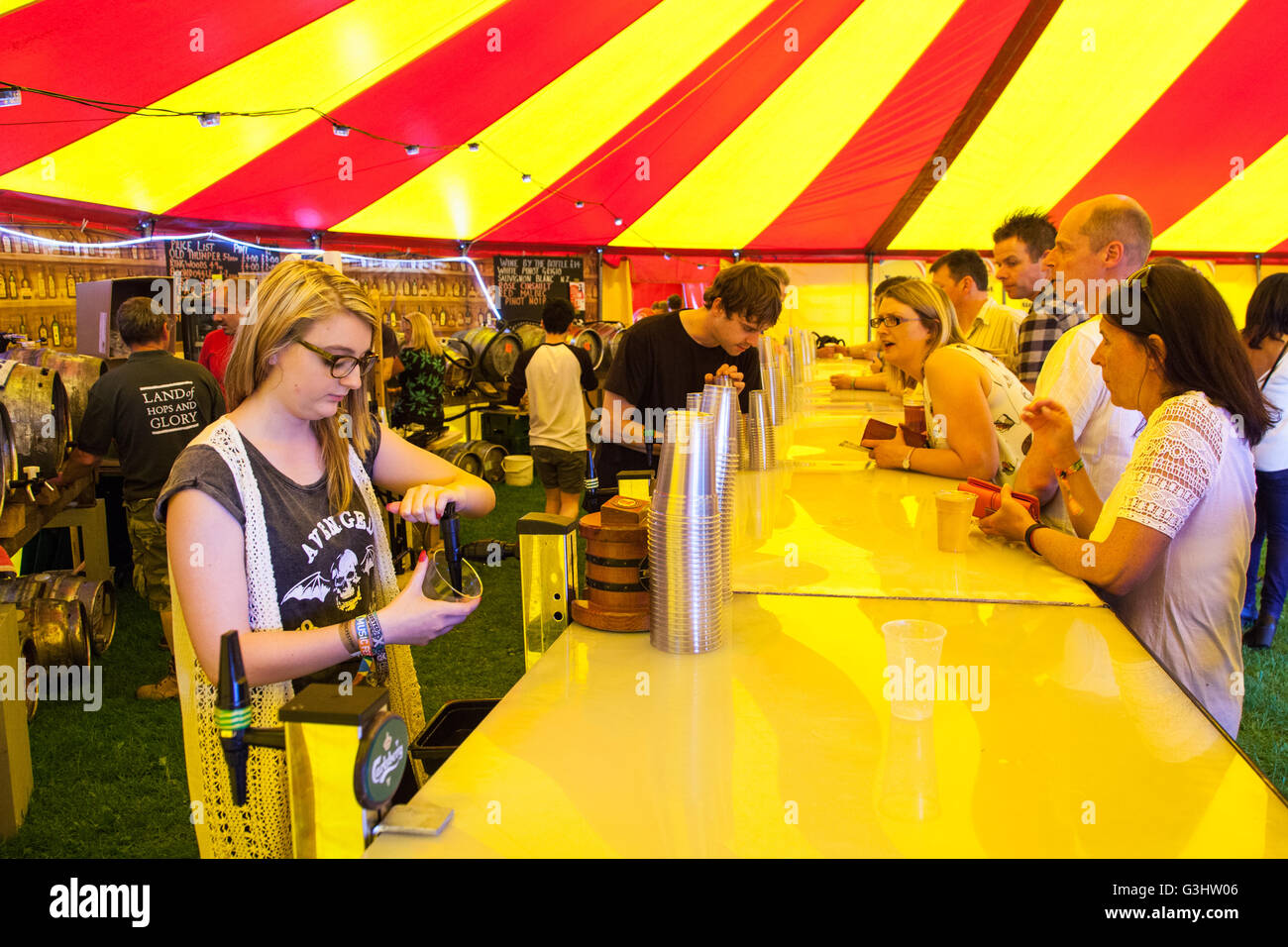 The bar at the Alresford music festival 2016, Alresford, Hampshire, England, United Kingdom. Stock Photo