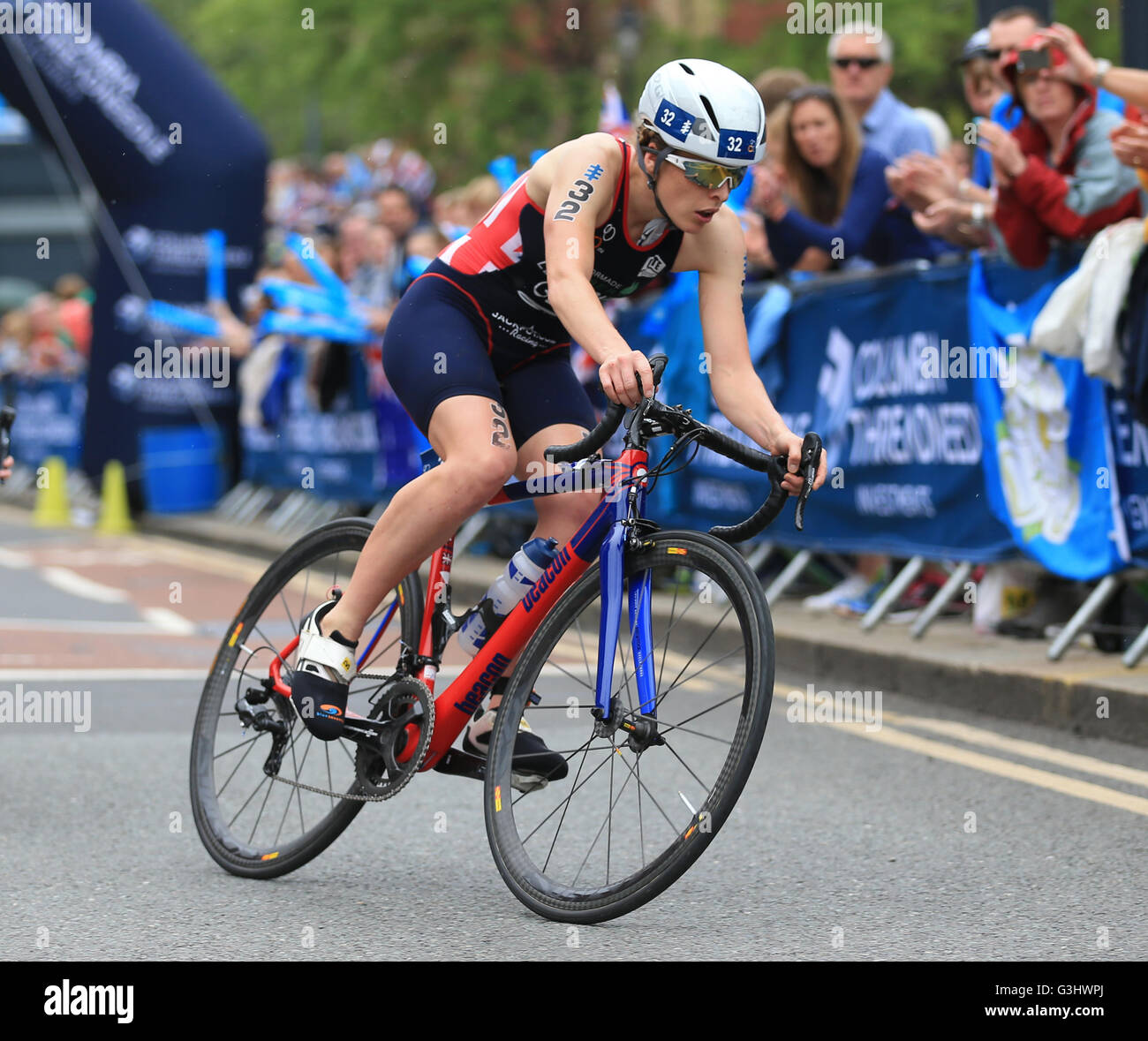 Great Britain's Jessica Learmonth in the Elite Women's ITU World Triathlon Series in Leeds. Stock Photo