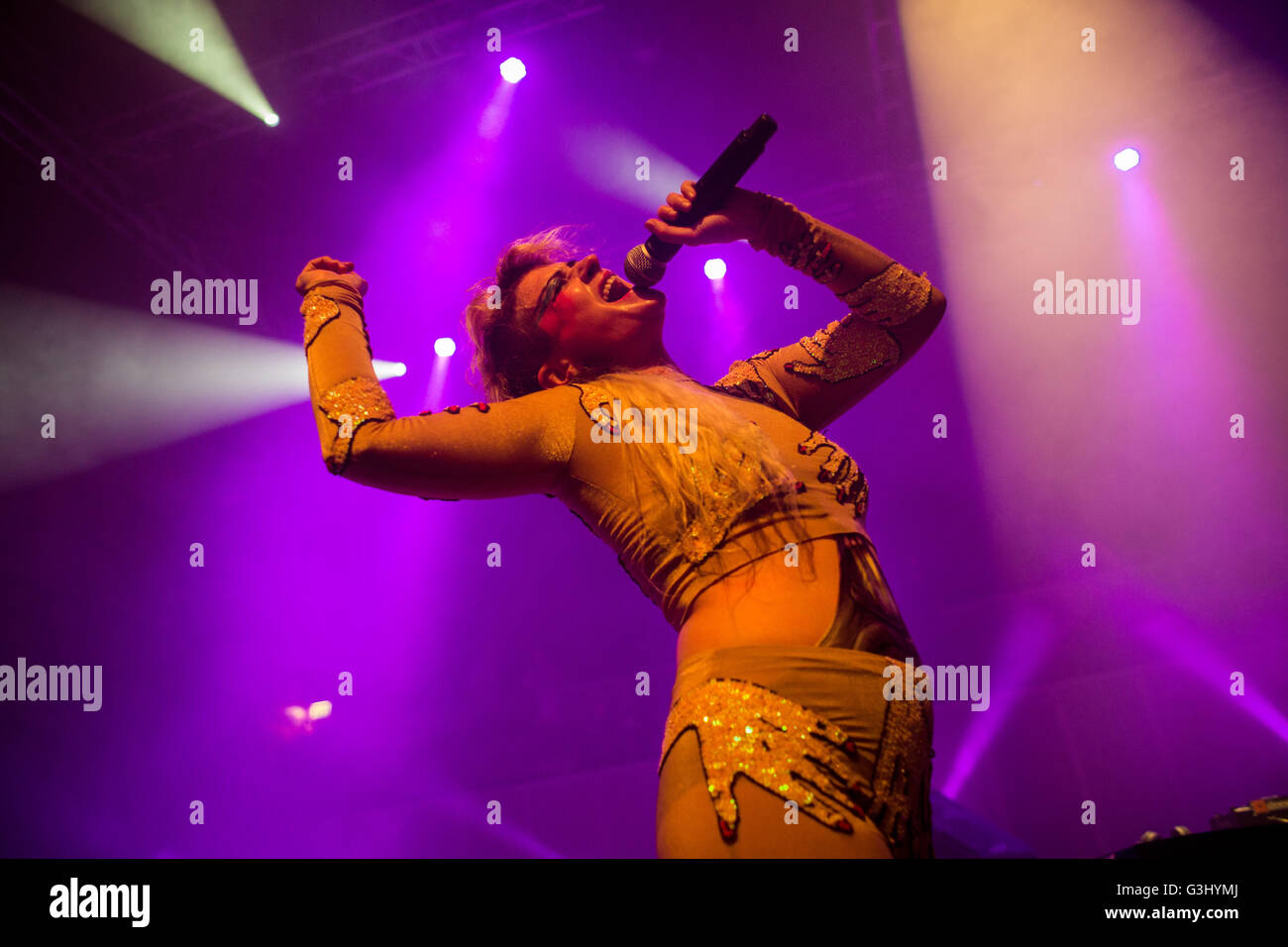 Canadian electronic musician and performance artist Peaches performs