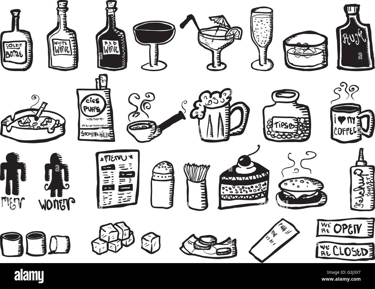 Restaurant / bar doodle sheet Stock Vector Image & Art Alamy