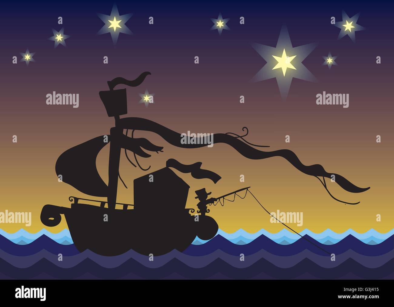 Fisherman on a boat; silhouette illustration Stock Vector Image & Art ...
