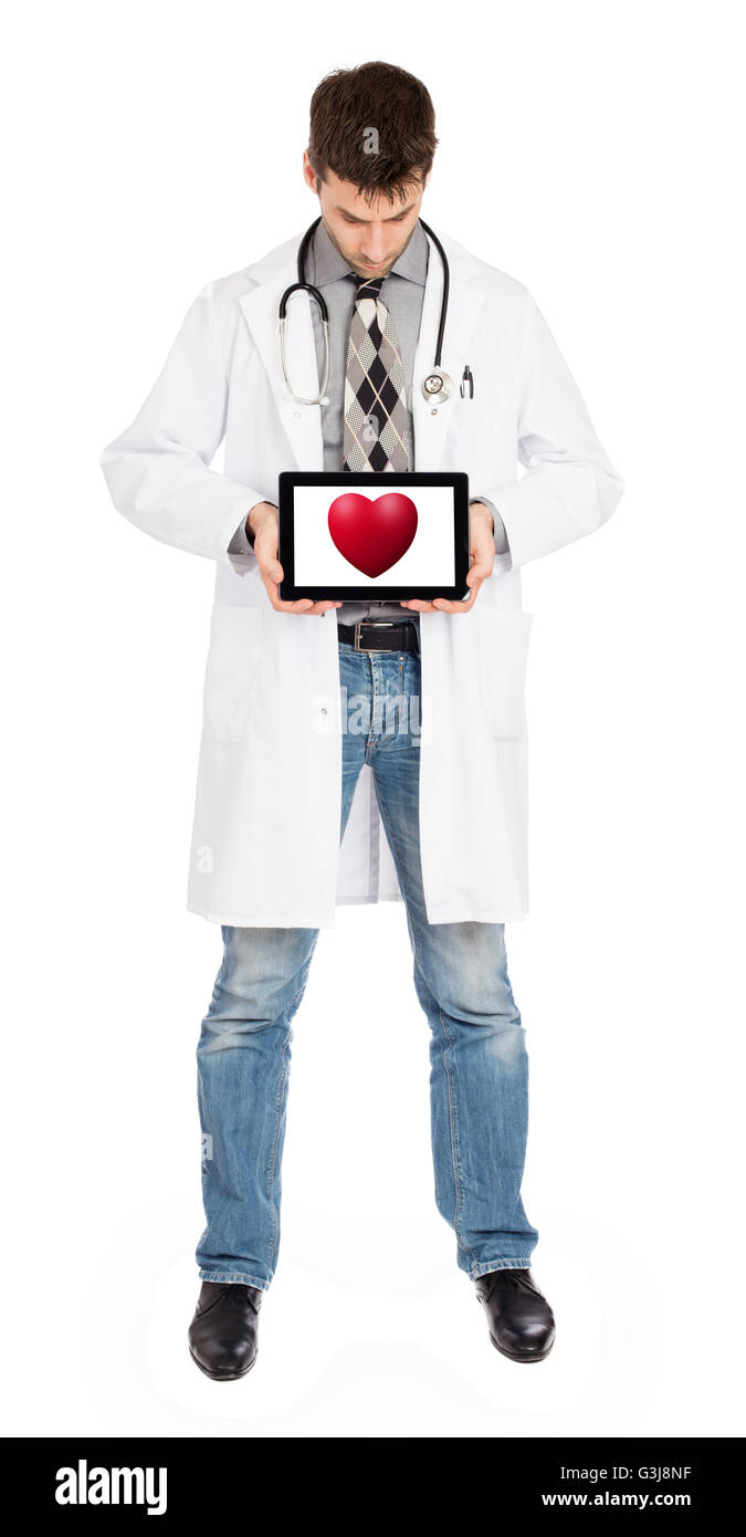 Doctor holding tablet, isolated on white - Red heart Stock Photo - Alamy