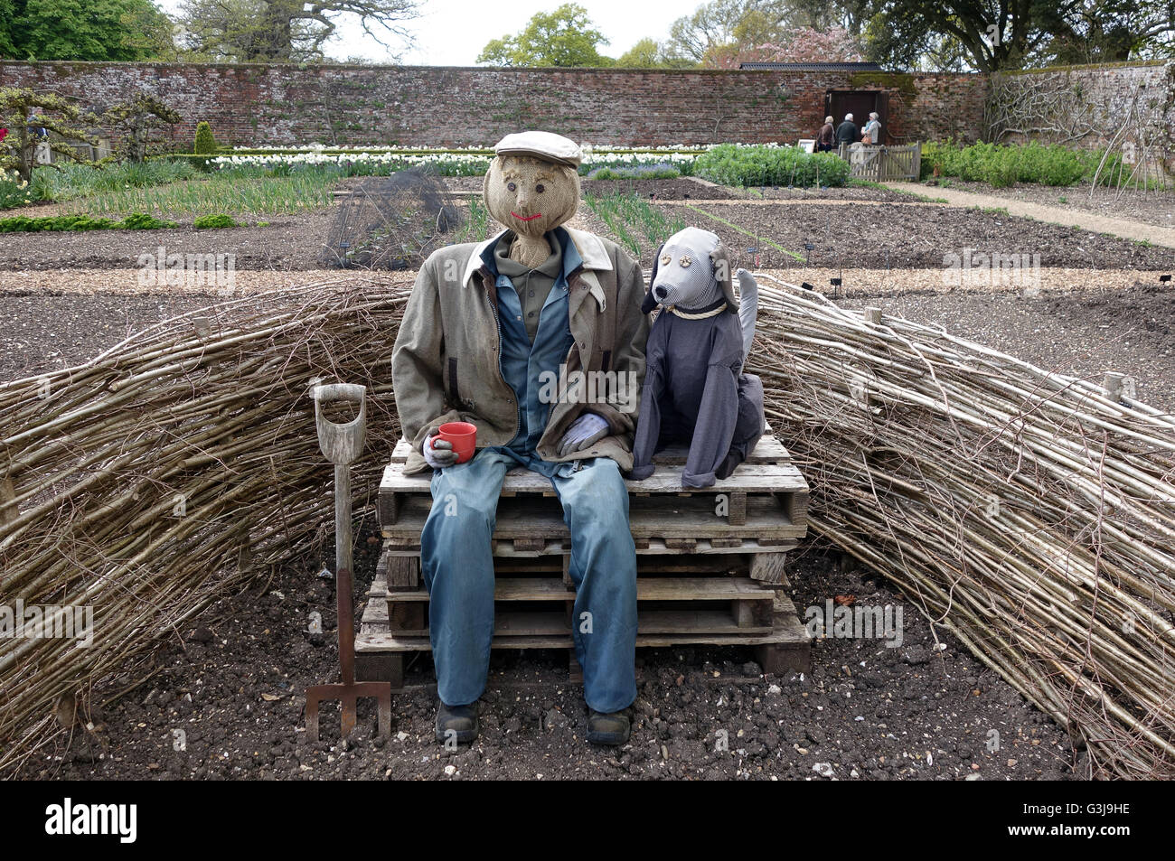 Scarecrow at Hinton Ampner garden gardens Hampshire Uk Stock Photo