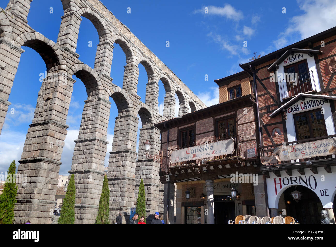 Roman Aqueduct and Meson de Candido restaurant in Segovia Spain Stock Photo  - Alamy