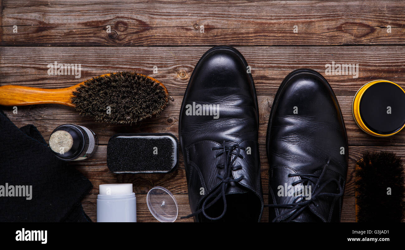 Shoe wax, brush and boot Stock Photo Alamy