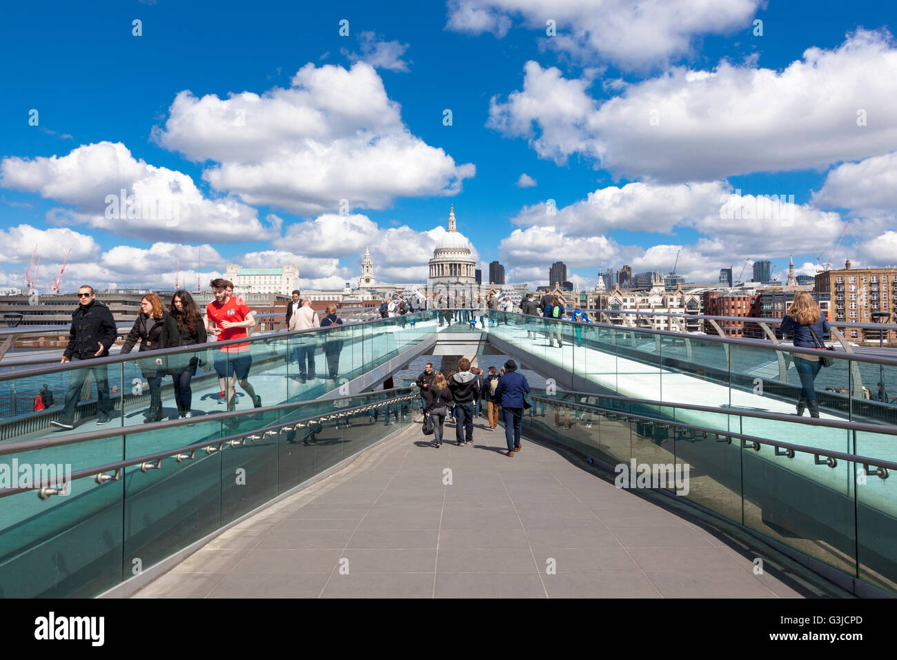 View of Millennium Bridge with St Paul's Cathedral in the far distance, London, UK Stock Photo