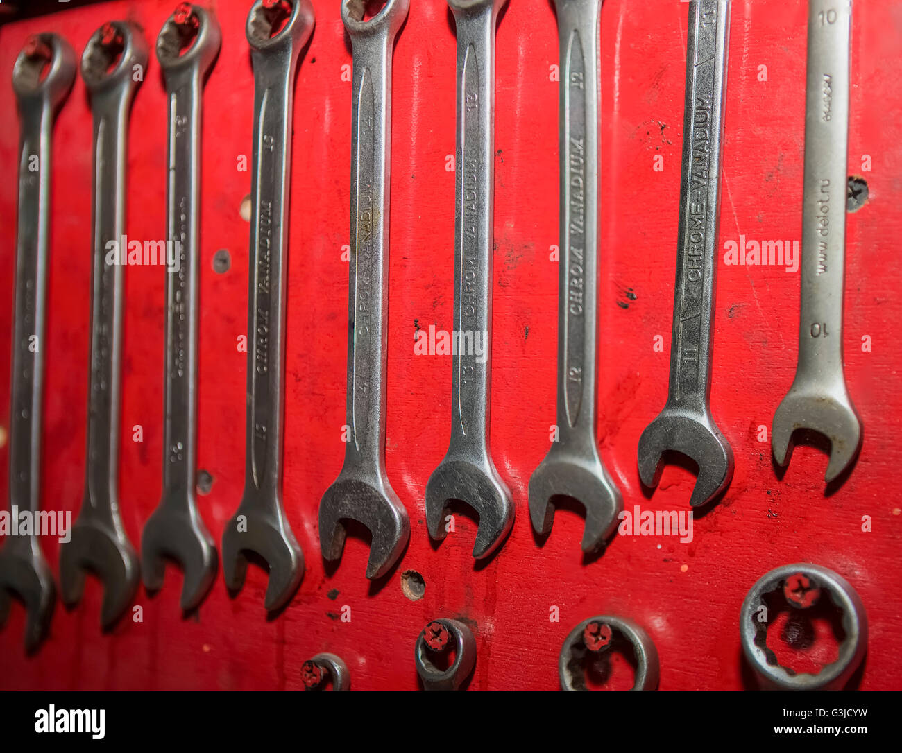 wrenches in the garage Stock Photo Alamy