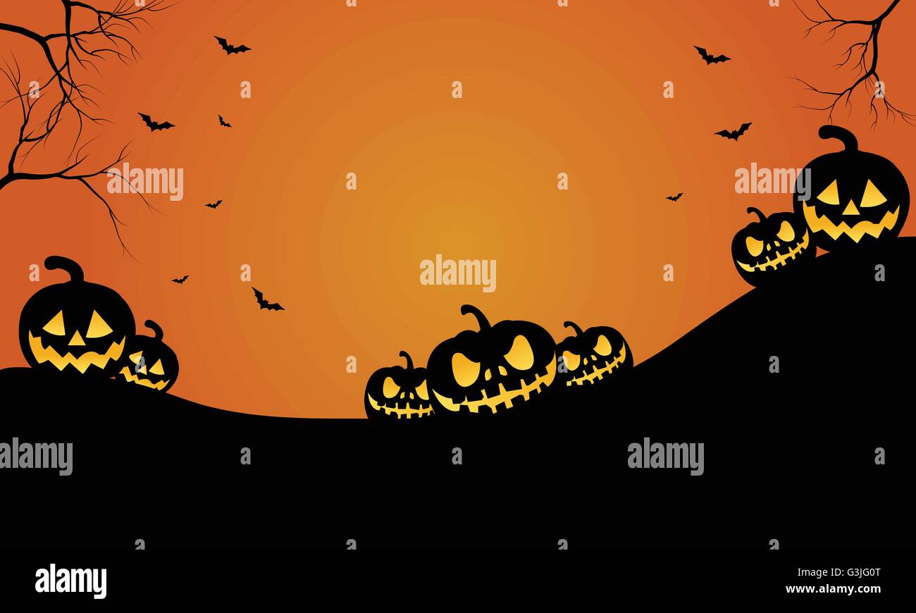 Halloween pumpkins and bat at afternoon Stock Vector Image & Art - Alamy