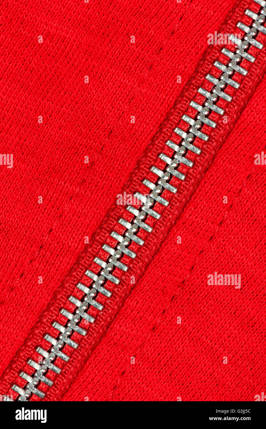 Zipper of a red cotton sweater Stock Photo