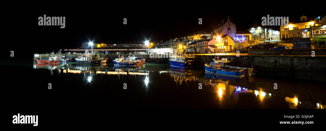 Seahouses Harbour and fishing boats at night, Northumberland Stock ...