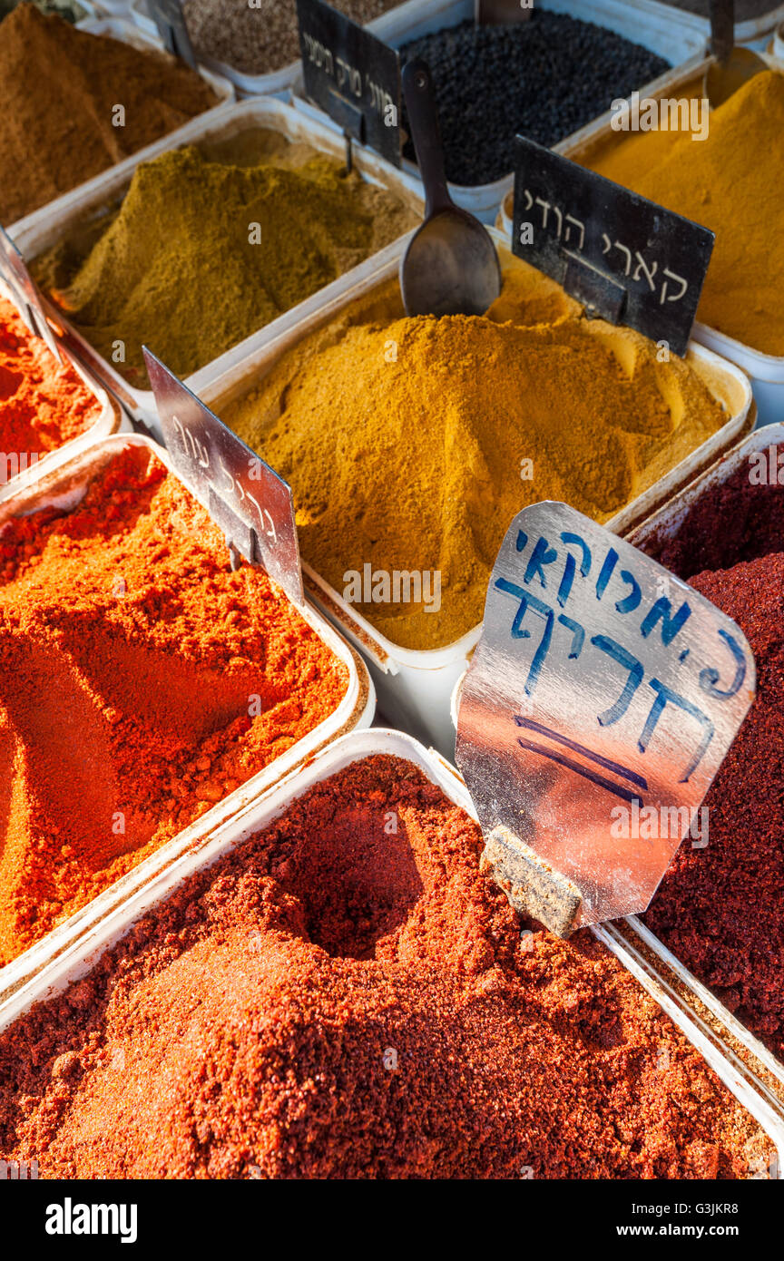 Israel, Tel Aviv, spices at shuk hacarmel market Stock Photo