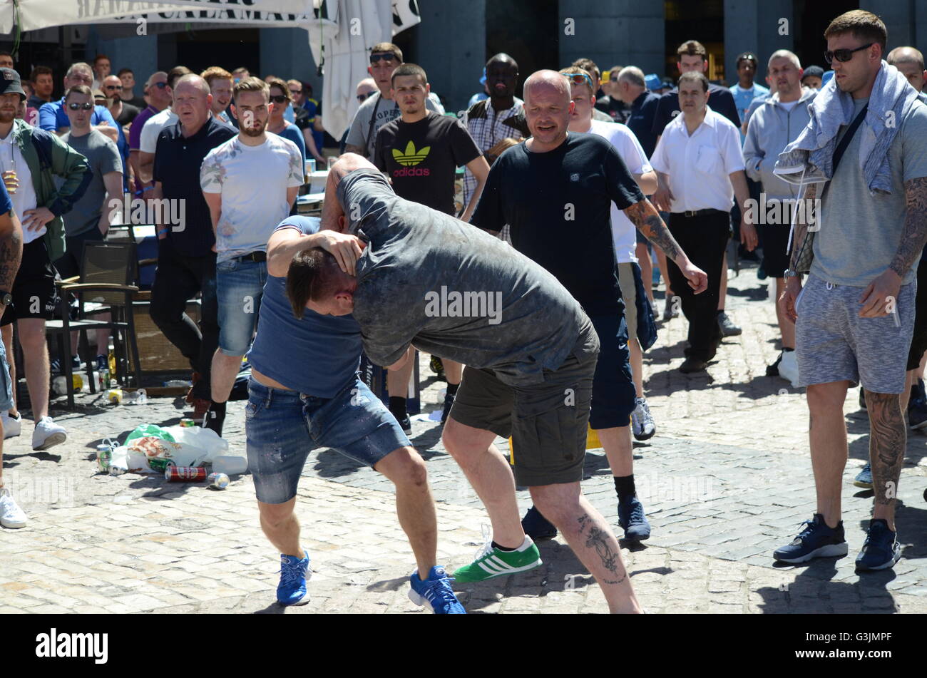 Madrid, Spain. 04th May, 2016. Two Manchester City fans pictured ...