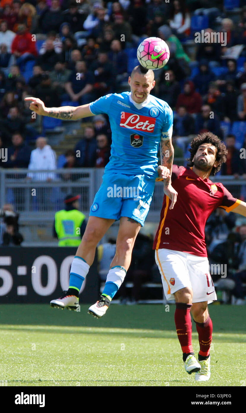Rome, Italy. 25th Apr, 2016. Marek Hamsik and Mohamed Salah during the ...